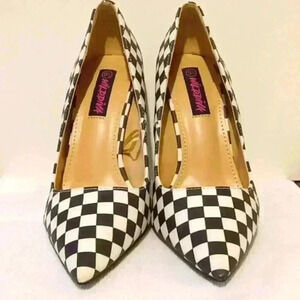 Wilddiva Black & White Checkered Heels Retro 80s Party Size 5.5